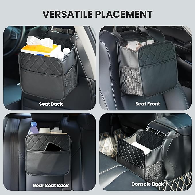 Backseat Car Organizer, PU Leather Car Storage with 2 Mesh Pockets, 9.8" x 9.8" x 5.5", Foldable & Universal, For Car, Truck, SUV