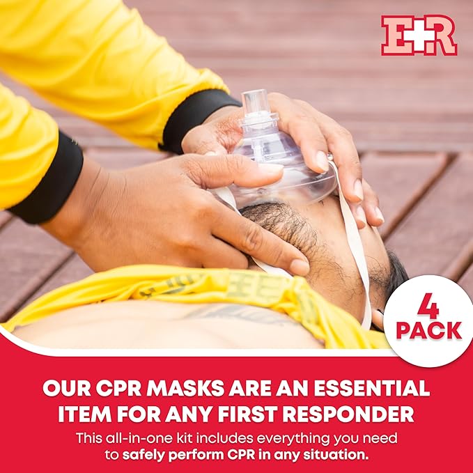 Adult and Infant CPR Mask Combo Kit – 4-Pack – 8 Valves, 4 Gloves, 8 Alcohol Pads – Latex-Free, Portable Pouch for First Responders