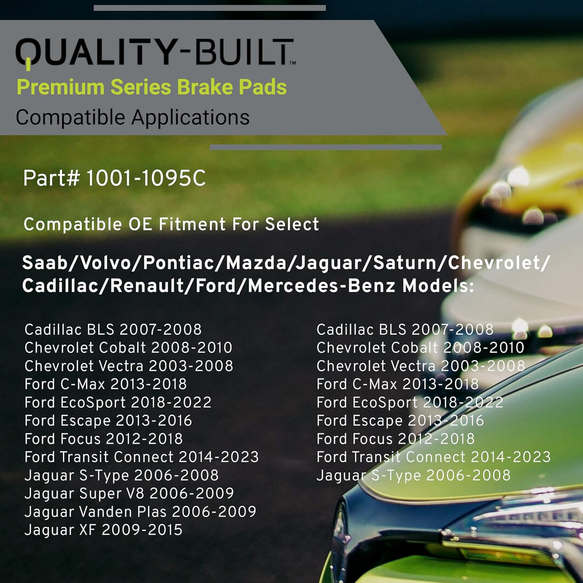 Premium Ceramic Rear Brake Pads (1001-1095C) Compatible with 2003-2023 Cadillac/Chevrolet/Ford/Jaguar/Mazda/Mercedes-Benz/Pontiac/Volvo (Escape/Focus/G550/MX-5/S40/Sky/S-Type & More)