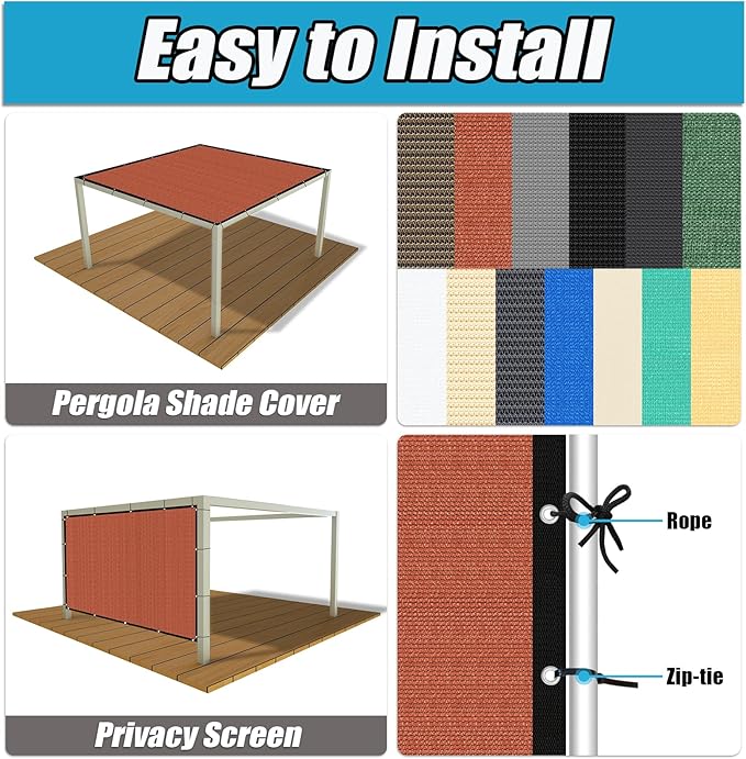 Amagenix 90% Pergola Shade Cover 10' X 12' Sun Shade Cloth with Grommets for Outdoor Garden Patio Porch, Commercial Grade 200 GSM - Cable Zip Ties Included (We Customized) GN108, Rust Red