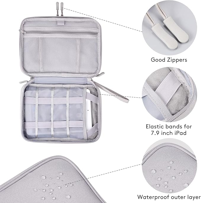 DDgro Cable Organizer Bag, Large Charger Cord Travel Case for Electronics & Tech Accessories (Large, Light Grey)