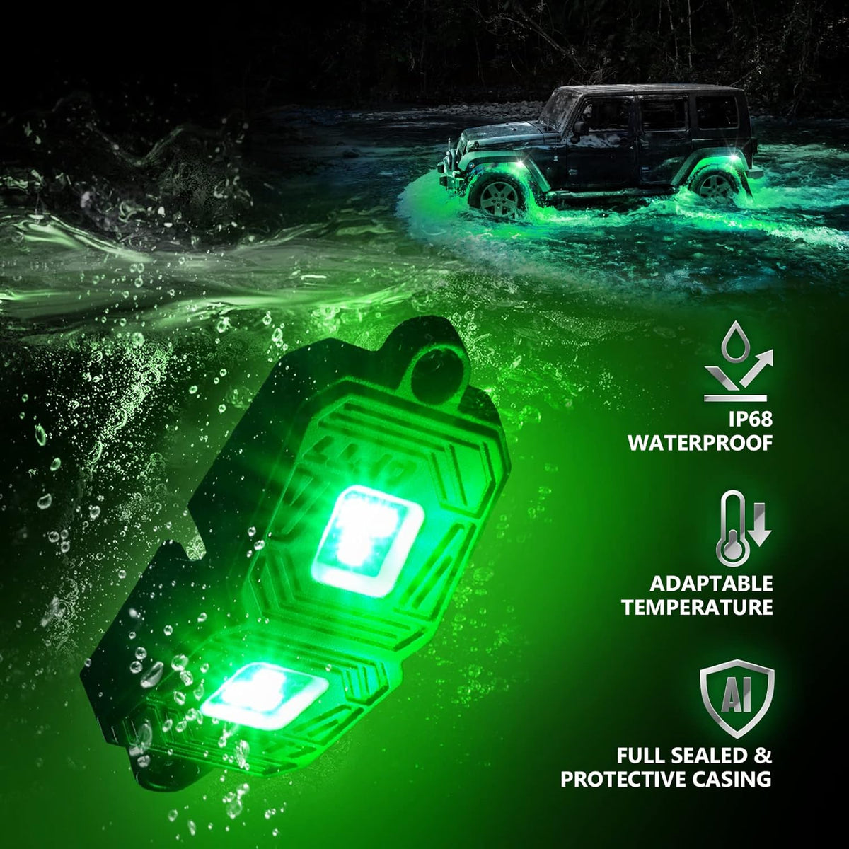 OPT7 Photon RGB LED Magnet Rock Lights with APP & Remote Control, 8 Red Pods Wide Angle Multicolor Neon Underglow Lighting Kit with Extension Wire, IP68 Waterproof for Offroad Truck Jeep RZR ATV UTV