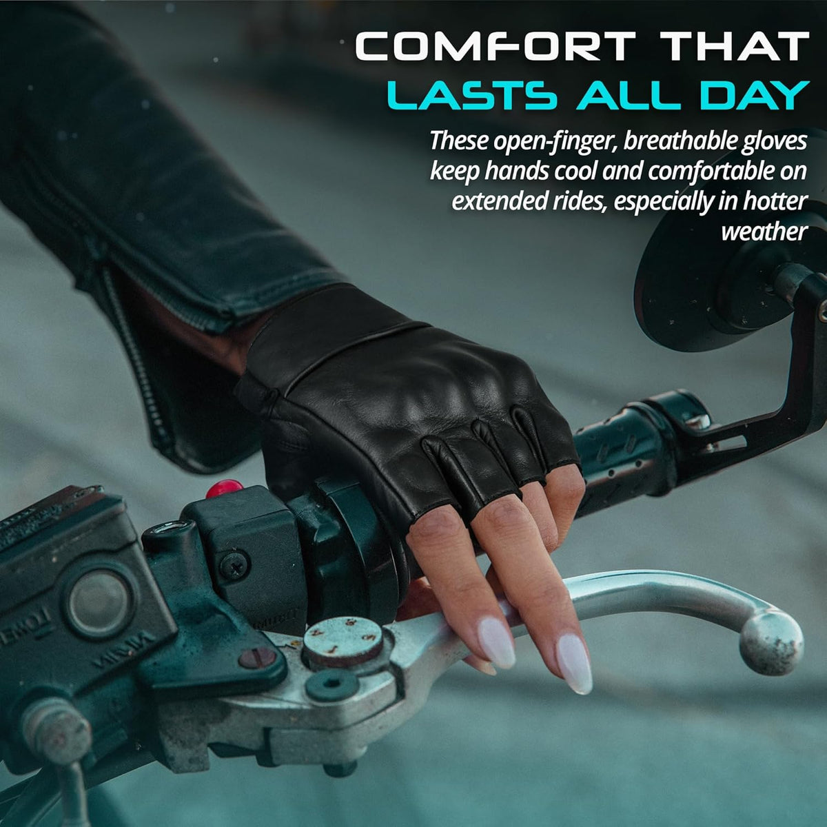 aasportx Motorcycle Gloves - Men's Leather Motorbike Gloves with Touchscreen Function - Non-Slip Pads for Men & Women
