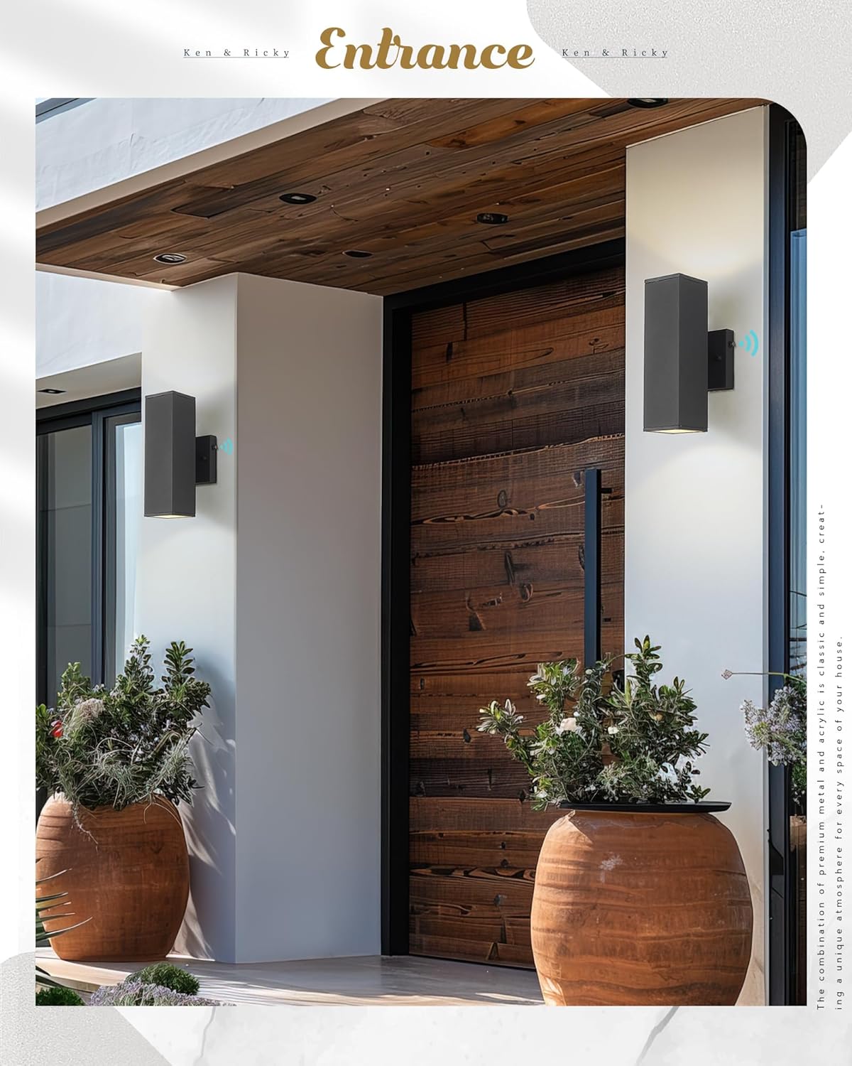 Ken & Ricky 2 Pack Dusk to Dawn Outdoor Lighting, Modern Exterior Lighting Fixtures, Aluminum Front Porch Light, Black Outdoor Wall Sconce with Glass Cover, KR3324-W-2PK-B