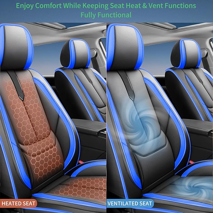 Fit Venue Car Seat Covers for Hyundai Venue 2020-2025 2026-Upgraded Premium Waterproof & Breathable Leather,Airbag Compatible,All-Weather Seat Cushion Protector,2 Front/Black-Blue