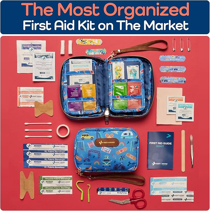 KeepGoing Travel First Aid Kit for Kids – 130 Pc. for Car, Home, Purse, Diaper Bag & Backpack with Latex-Free Bandages - Mini First Aid Kit Travel Size TSA-Approved