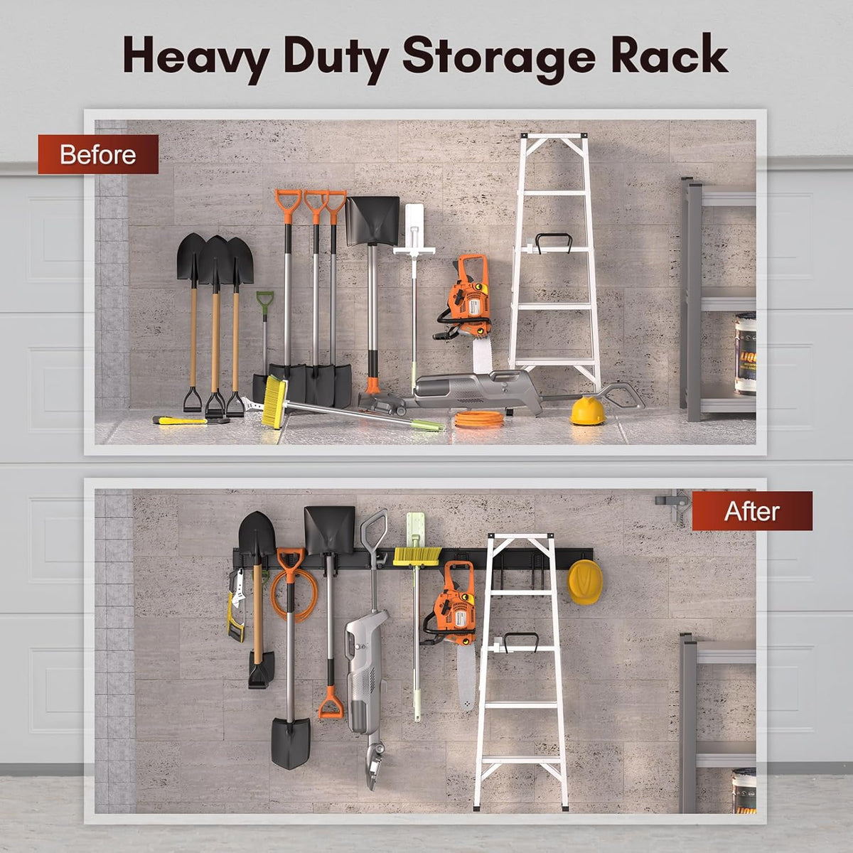 Garage Tool Organizer Wall Mount,Garden Tools Rack Holder,64 Inch Storage Hanger with Removable Heavy Duty Hooks