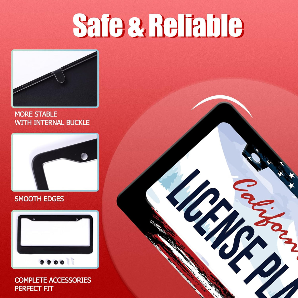 Personalized License Plate Frame American Flag Stainless Steel Accessory Patriotic License Plate Holder Funny Car Decorative 2 Holes Screws Fits Us Standard License Plates 12.2 X 6.3 in for Men Women
