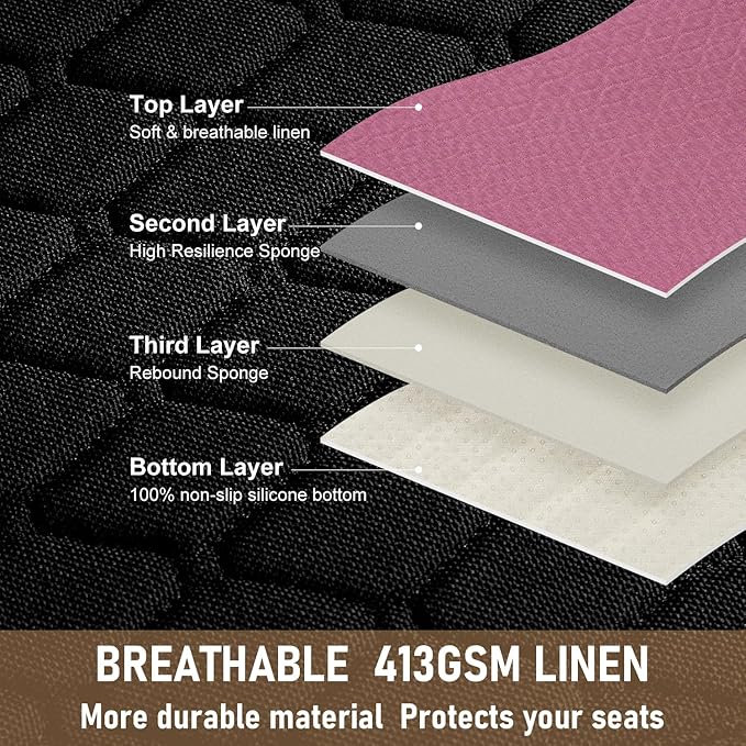 3 PCS Linen Car Seat Covers with Storage Pocket, Back Seat Covers Protectors with Non-Slip, Breathable Bench Seat Covers Universal Fit for SUVs, Cars, Trucks (Pink)
