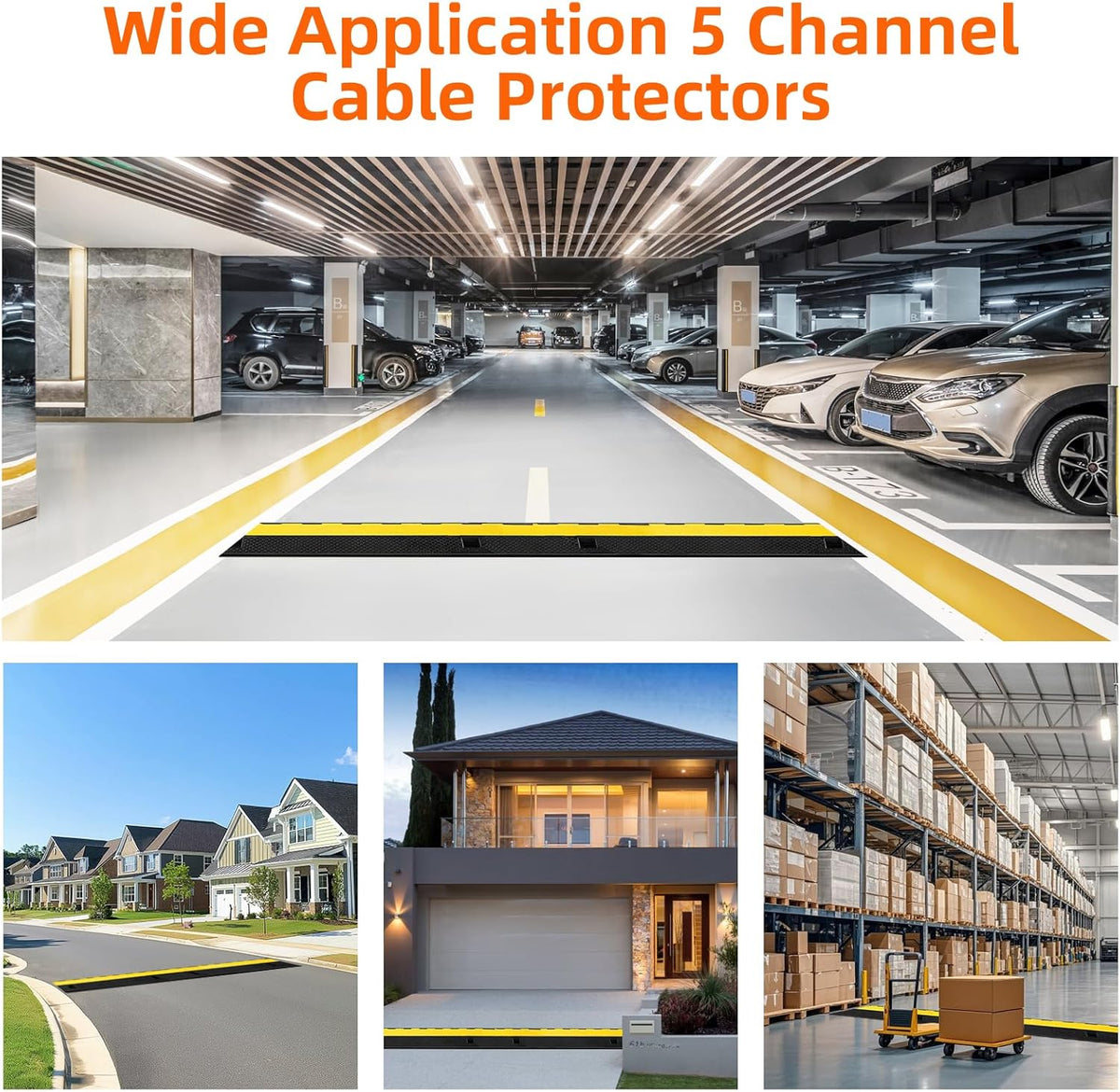 5 Channel 2 Pack Cable Protector Ramp Traffic Wire and Hose Ramp Cord Cover Heavy Duty Channels 18,000 lbs Load Capacity Cable Wire Ramp Speed Bump Driveway Cable Ramp Protective Cover
