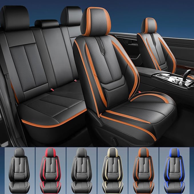 Fit Tucson Car Seat Covers for Hyundai Tucson 2010-2024 2025 2026 -Upgraded Premium Waterproof & Breathable Leather,Airbag Compatible,All-Weather Seat Cushion Protector,2 Front/Black-Brown