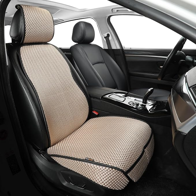 Auto Newer Car Seat Cover,Breathable Front Car Seat Cushion,Comfortable Car Seat Protector,Anti-Slip and Full Wrap Driver Car Seat Protector with Storage Pocket,Universal All Seasons(Beige,1PCS)