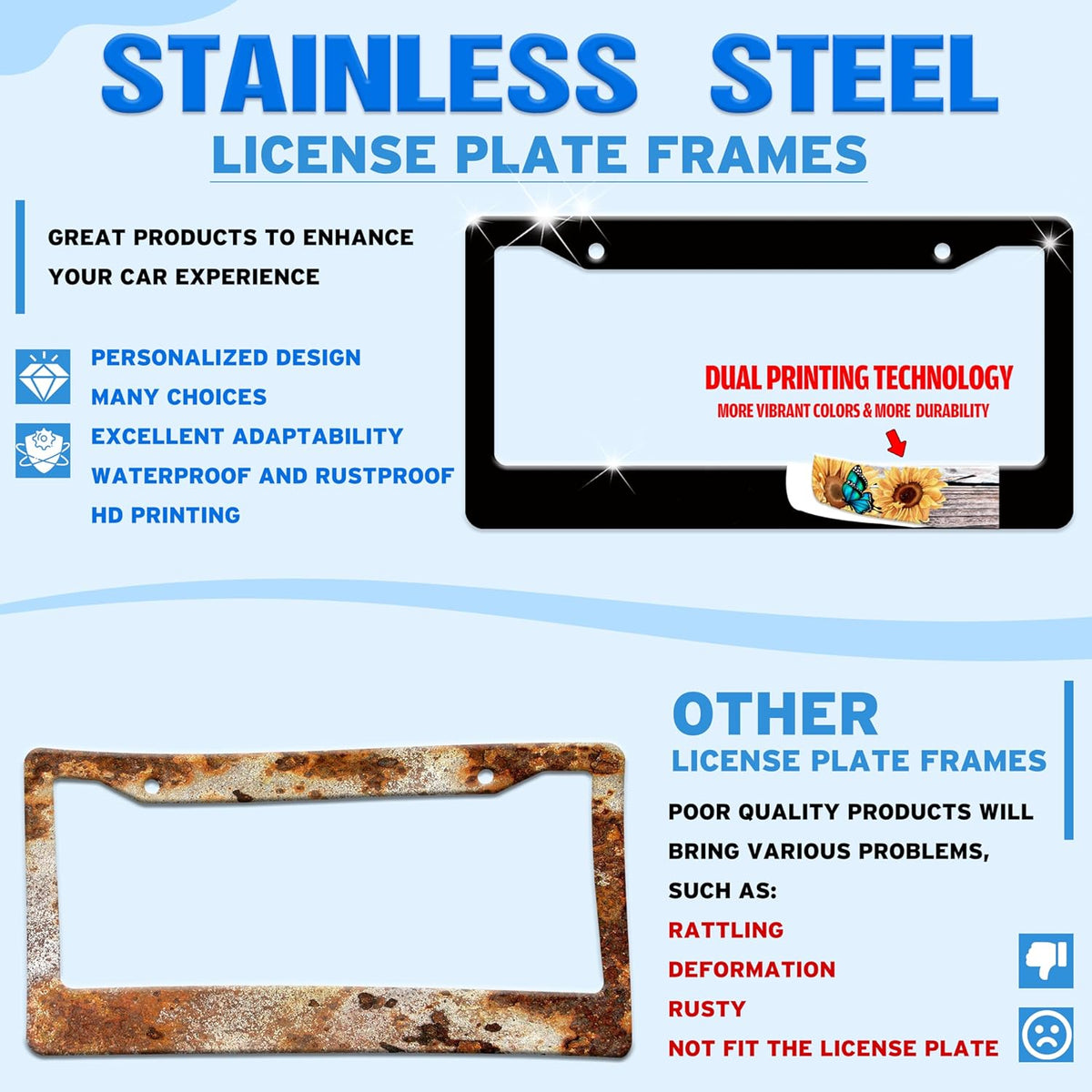 Starry Sky Galaxy License Plate Frame Beautiful Night Forest Funny License Plate Holder for Front or Rear Car Tags Durable Stainless Steel Car Decoration with Screws 6.3 X 12.2 in for Men Women