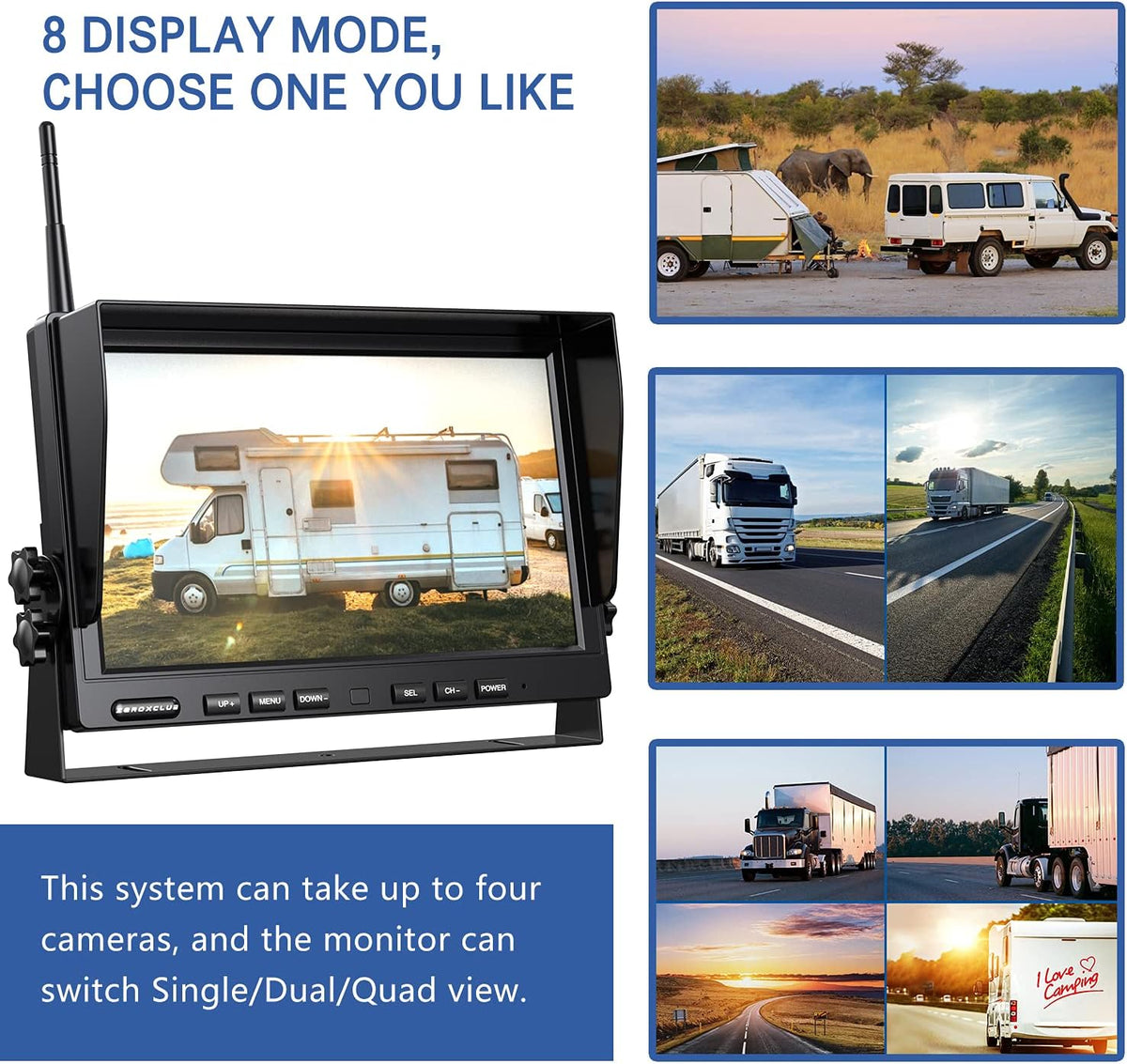 1080P Wireless Backup Camera System for RV Trailer Truck Camper,10 Inch DVR Monitor w/Recording IR Night Vision Digital Wireless Rear View Camera Adapter for Furrion Pre-Wired RVs,BW101SL