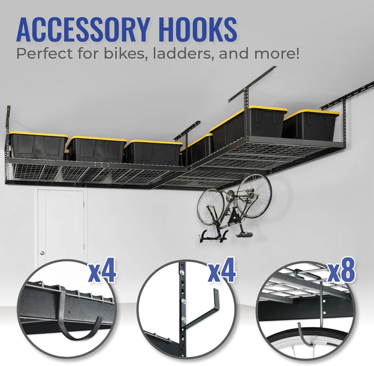 SafeRacks Overhead Storage Rack, Heavy Duty 600 lb Capacity, Adjustable Garage Ceiling Mount Hammertone 24"-45" 2 Pack