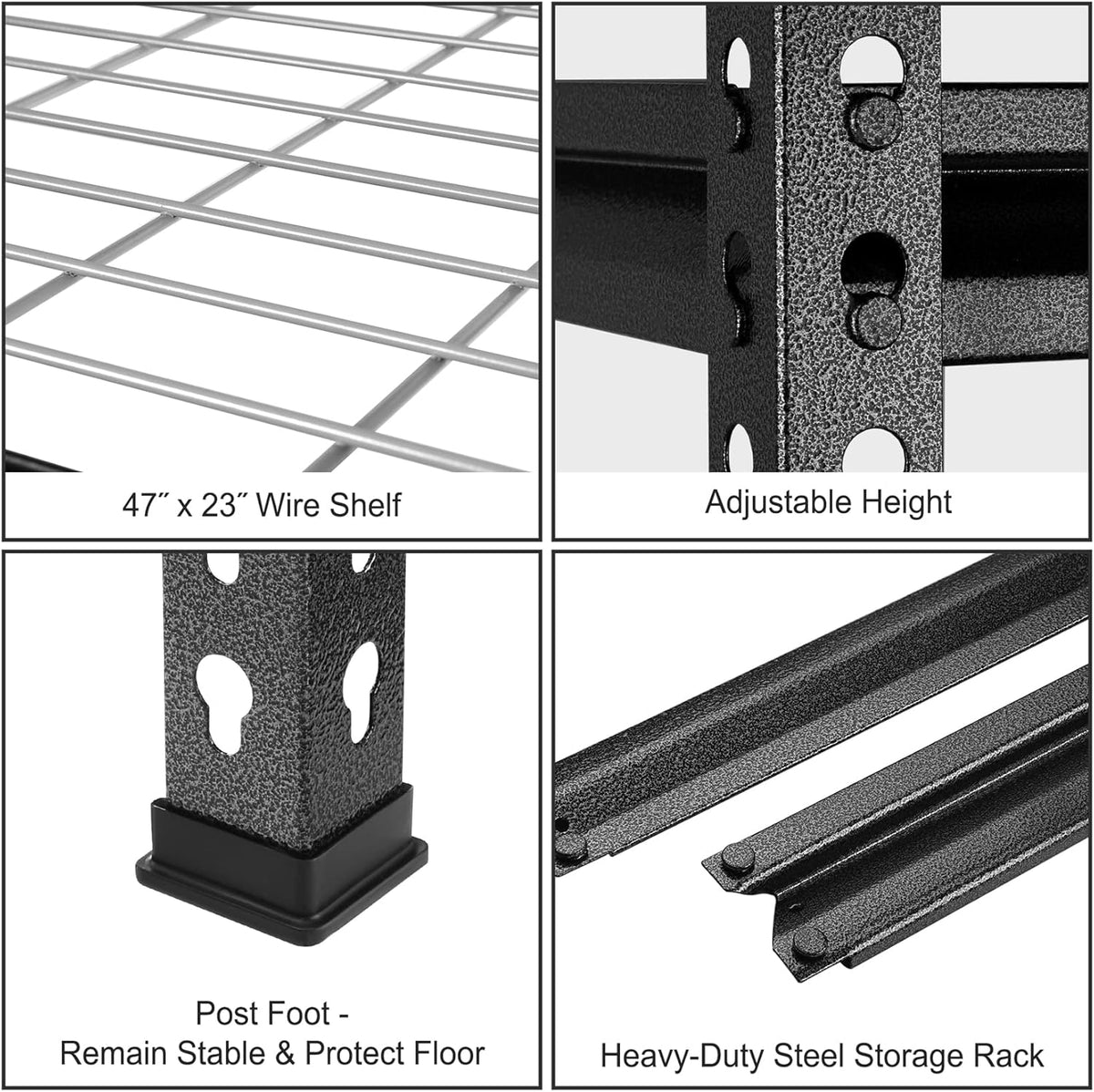 WORKPRO 5-Tier Metal Storage Shelving Unit, 48”W x 24”D x 72”H, Adjustable Storage Rack Heavy Duty Shelf, 4000 lbs Load Capacity (Total), for Garage, Kitchen, Bathroom, Warehouse, Black/Sliver, 10 PCS