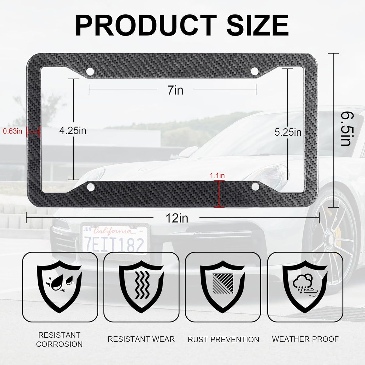 LivTee Carbon Fiber License Plate Frames, 2PCS Car License Plate Holder, 4 Holes Stainless Steel License Plate Covers, Automotive Exterior Accessories, Slim Design with Gasket Cover for US Cars