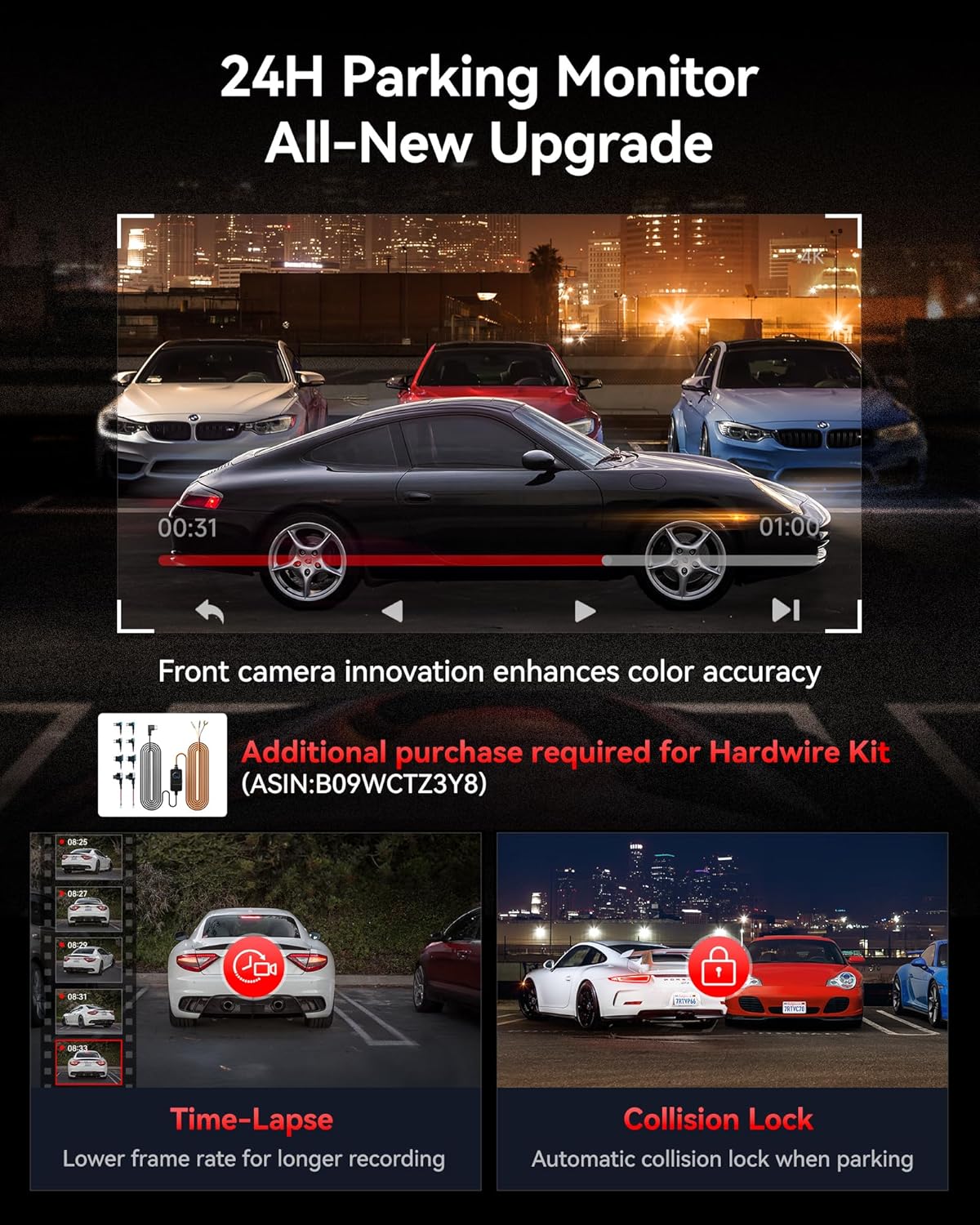 REDTIGER ViewClear 70 4K+2.5K Dash Cam Front and Rear, STARVIS 2 IMX678 x Wondrix™ Sensor, Dual HDR Hyper Night Clarity, 5.8GHz WiFi 6, 30MB/S Fast Download, Dash Camera with 24H Parking Monitor