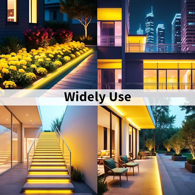 iNextStation 12V Yellow LED Strip Lights 16.4FT, Flexible Silicone Neon Rope Light, Waterproof, Cuttable, Dimmable & Linkable, for Cabinet, Ceiling, Wall, Bedroom, Kitchen, Garage (No Adapter)