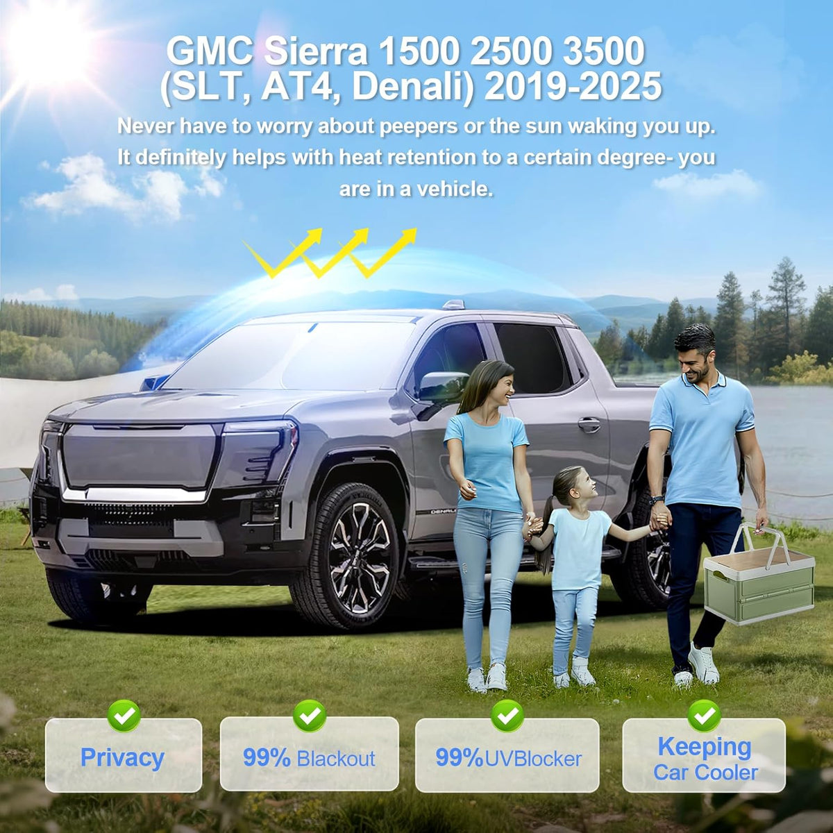 5pcs Car Window Shades for GMC Sierra 1500 2500 3500 (SLT, AT4, Denali) 2019-2025 Accessories,Windshield Side Rear Full Sunshade,Sun Visor UV Blocking, Privacy Protection for Camping Outdoor