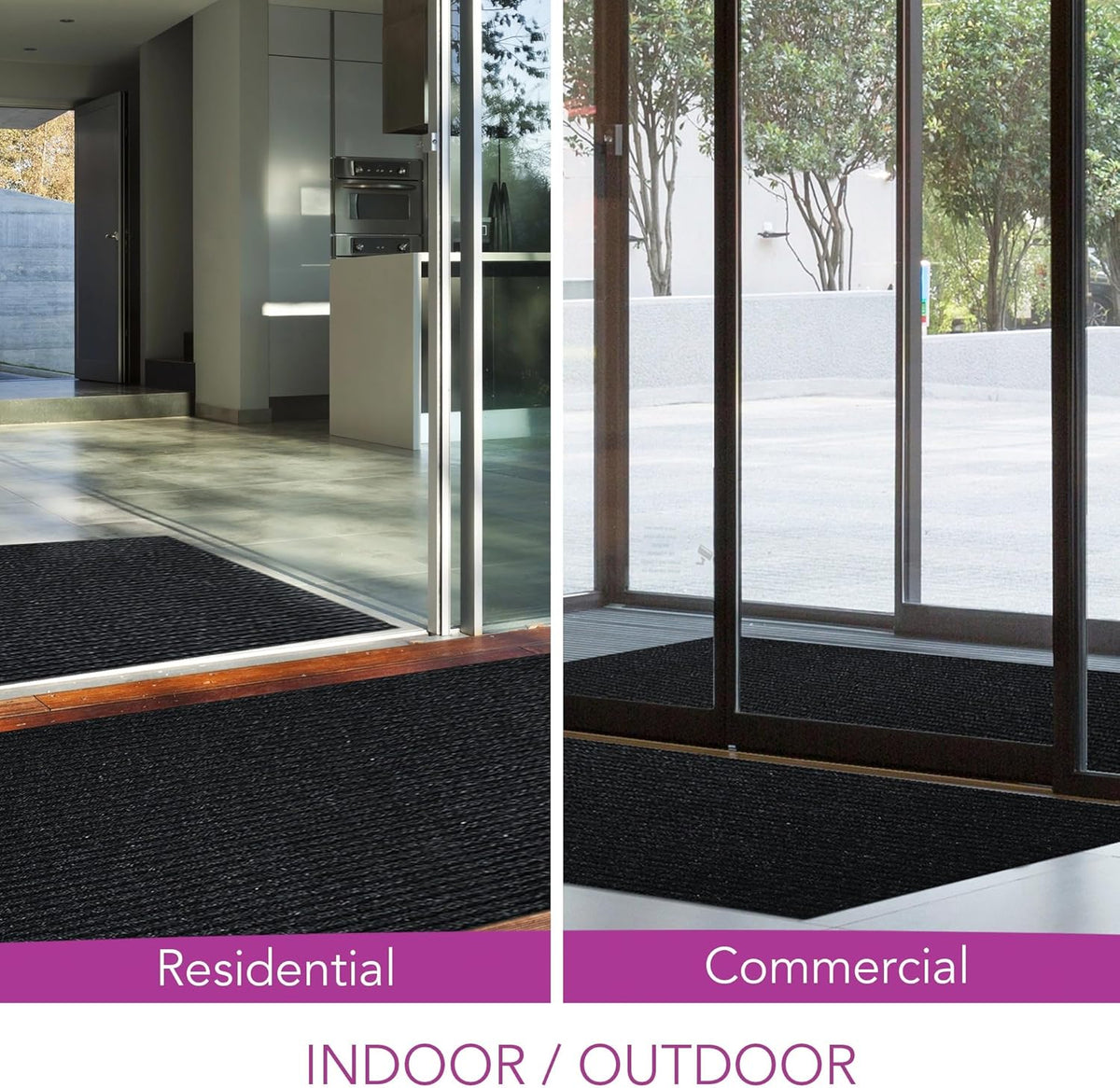 iCustomRug Spartan Weather Warrior Indoor/Outdoor Utility Ribbed Carpet Runner with Non-Slip Thermoplastic Rubber Backing, 3ft X 7ft in Black