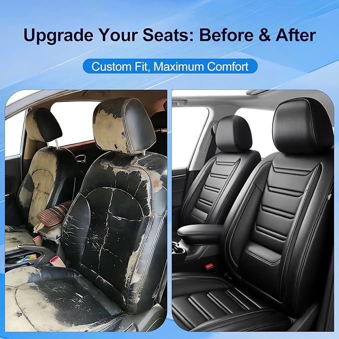 Fit CX-7 Car Seat Covers for Select Mazda CX7 2006-2012, Premium Full Coverage Leather, Airbag Compatible & Scratch-Resistant, Waterproof All Weather Seat Protector, Full Set, Black