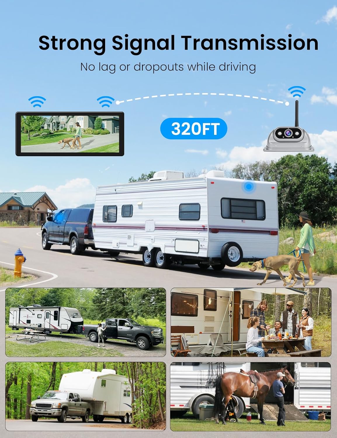 2.5D Display Wireless reversing Camera System FHD 1080P 10.26-inch touchable Display high-Definition Recording reversing Camera Suitable for RV Truck Trailer Wireless Stable Signal Transmission