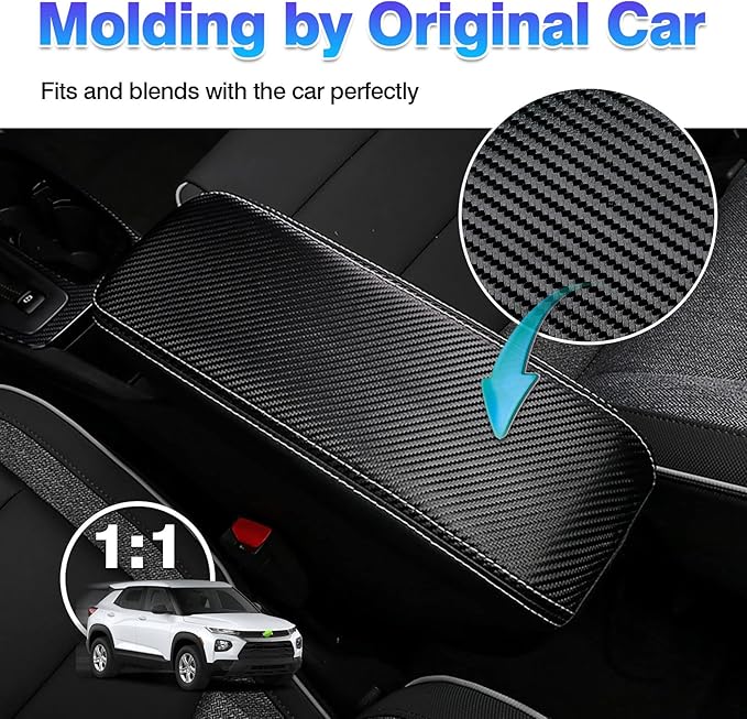 Autorder Center Console Cover for Chevy/Chevrolet Trailblazer 2021-2025 2026 Accessories Carbon Fiber Armrest Cover Anti-Scratch Middle Console Pad Leather Armrest Protector