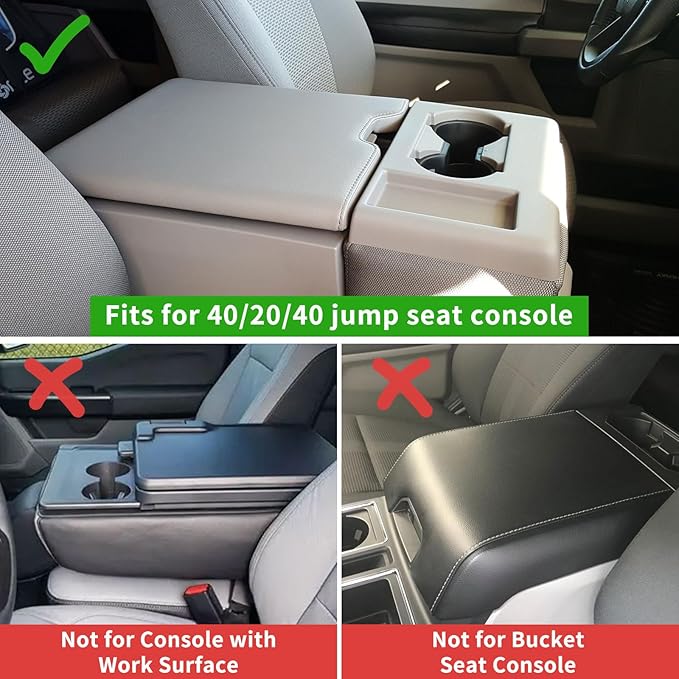 Xaido Center Console Cover Compatible with 2015-2024 2025 Ford F150 & 2017-2025 F250 F350 F450 with 40/20/40 Jump Seat, Leather Armrest Protector Pad with Side Pockets (Jump Seat Only)