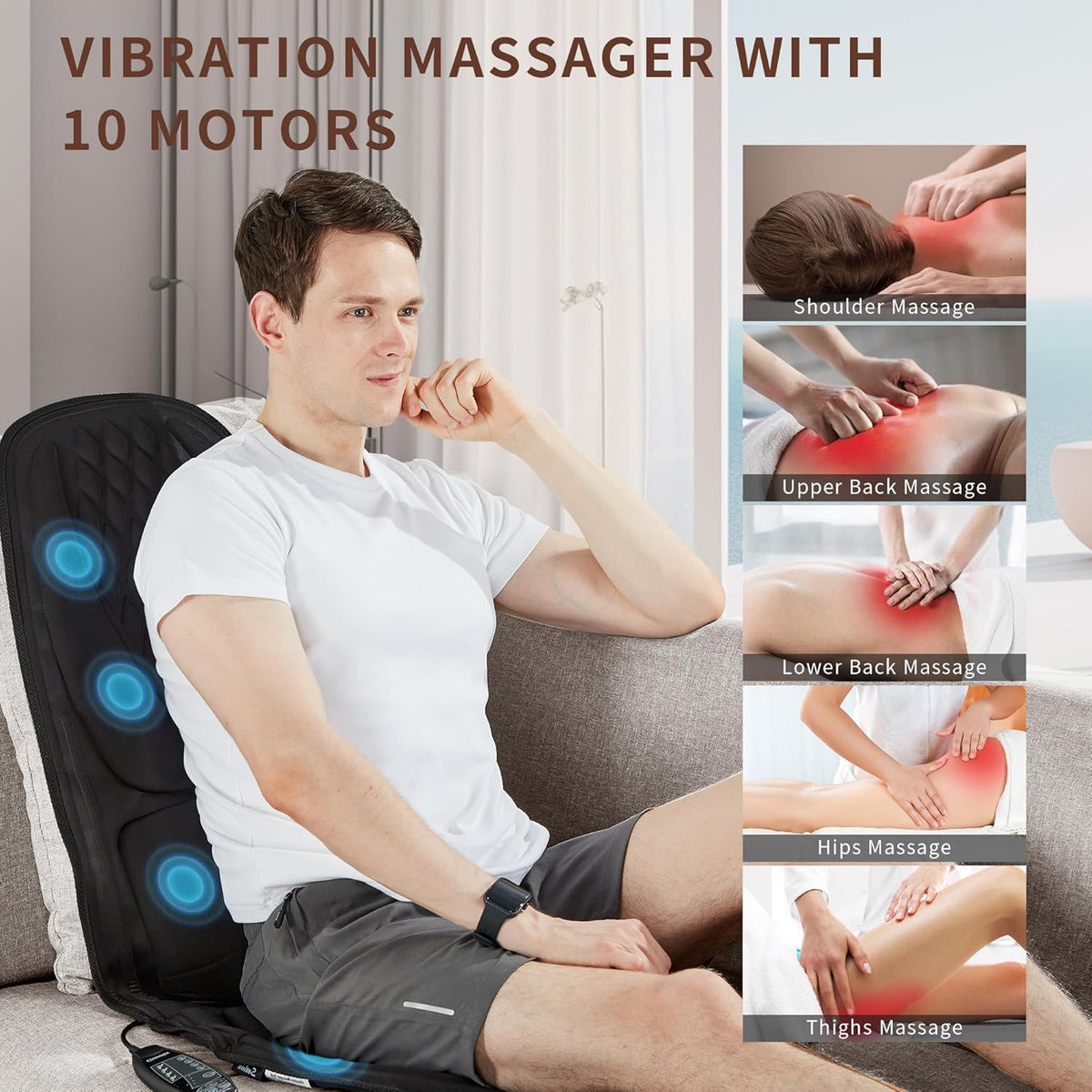 Back Massager with Heat, Massage Seat Cushion with 3D Lumbar Traction, 8 Vibrating Motors Massager Chair Pad for Full Body Pain Relief, and Home Use