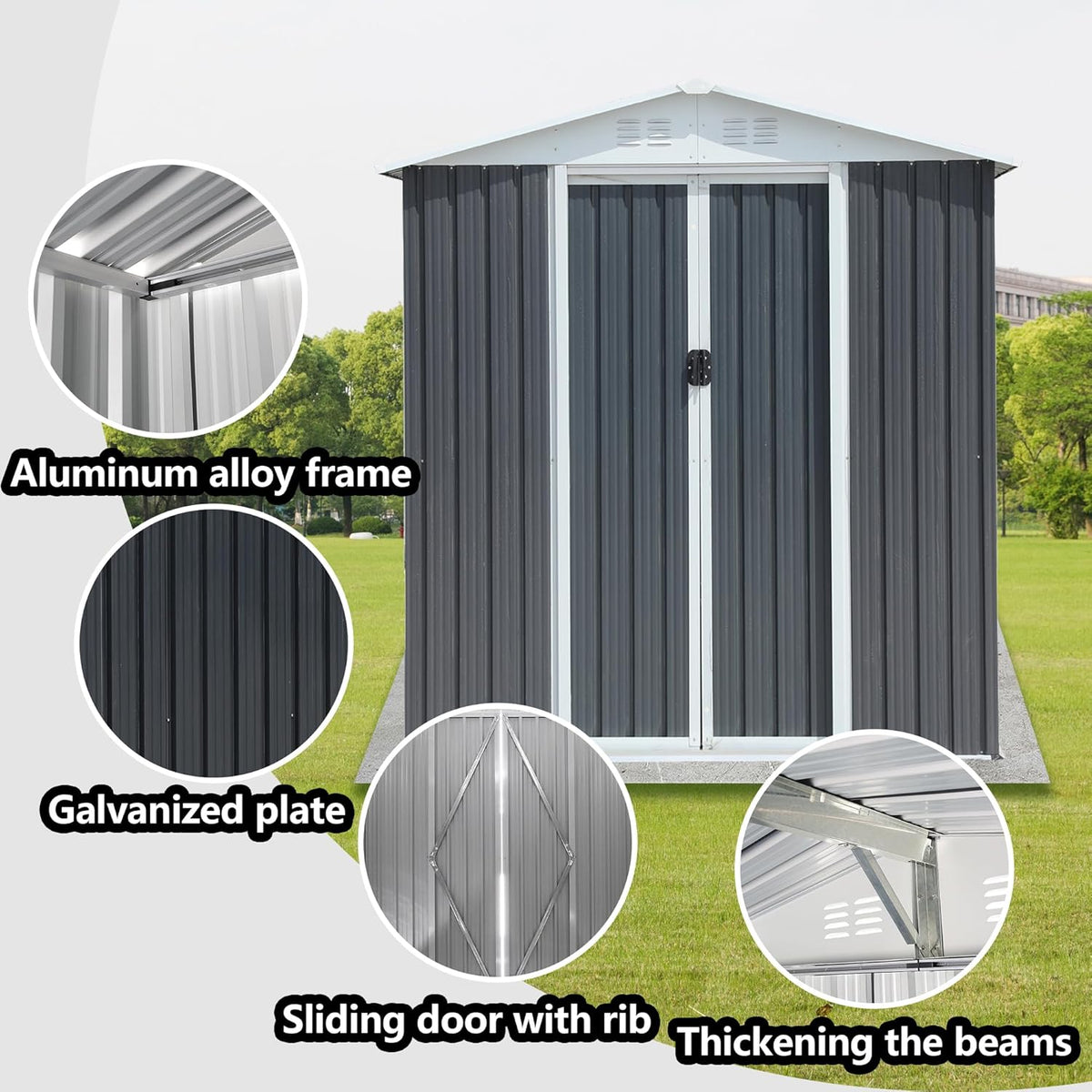 6x4 FT Outdoor Storage Shed, Metal Garden Shed with Frame Floor, Outside Tool Shed with Lockable Sliding Doors & 4 Air Vents, Waterproof Storage Building for Backyard, Patio, Lawn, Gray