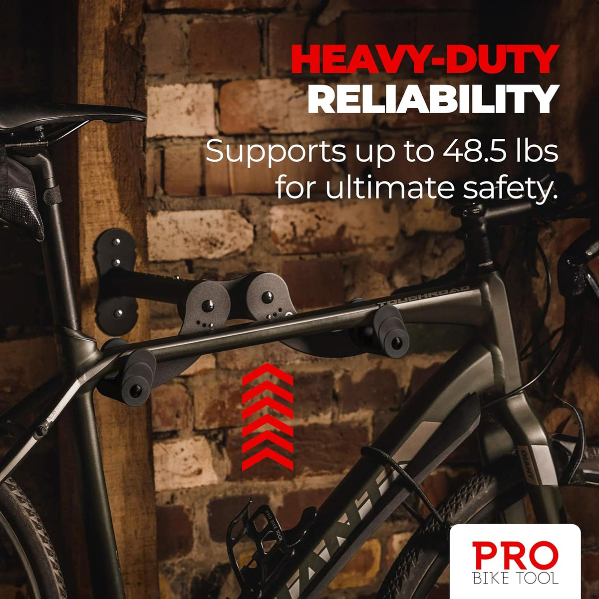 PRO BIKE TOOL Bike Rack Garage Wall Mount - Durable Alloy Bicycle Storage System with Adjustable Bike Hook Hanger for Indoor Use - Ideal for Road, MTB, and Hybrid Bikes - Holds Up to 48.5 lbs, Black