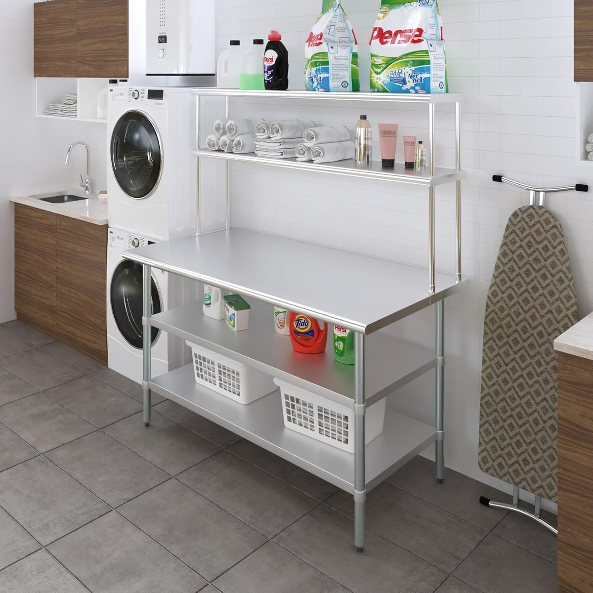AmGood Stainless Steel Work Table with 2 Shelves | NSF (30" x 60" Table with 2 Shelves + 12" Overshelf)