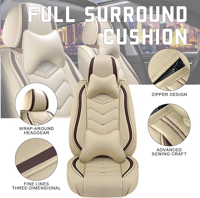 CTDS Car Seat Covers for Ford F-150 2000-2026, Stylish Sport Seat Cover, Premium Nappa Leather Car Seat Cover. Automobile Seat Covers Sets.(Luxury 5 Seats/Beige)