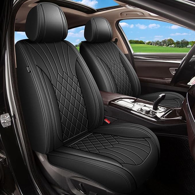 Car Seat Covers Front Pair for Subaru Legacy 1995-2023 2024 2025: Breathable Perforated Leather Seat Cover (Black)