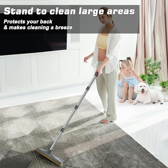 B-Land Carpet Rake for Pet Hair Removal, Reusable Pet Hair Remover with 60” Adjustable Long Handle, Carpet Scraper Dog Cat Hair Remover Tool for Rugs, Mats, Couch, Furniture (Grey)