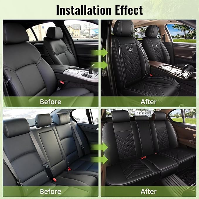 AOMSAZTO Car Seat Covers Fit for Jeep Patriot 2010-2017 Full Set Premium Seat Covers Waterproof Leather Automotive Seat Cushion Protector Compatible with Airbag(5 Seats,Black)