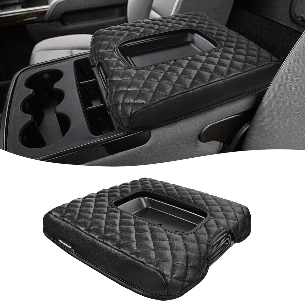 Center Console Cover for 2014-2018 Chevy Silverado & GMC Sierra 1500 2500 3500, Vinyl Leather Interior Accessories, Car Armrest Protector, Jump Seat, Anti-Scratch, Black