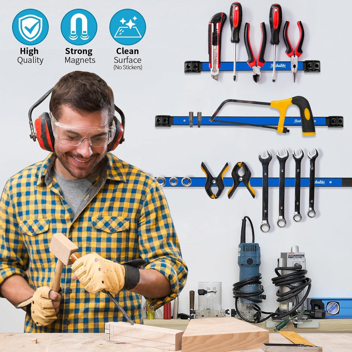 12" 18" 24" Magnetic Tool Holder Strip, Blue Magnet Bar, Metal Tool Organizer Rack for Garage Organization, Easy To Install in Workshop, Mounting Screws Included