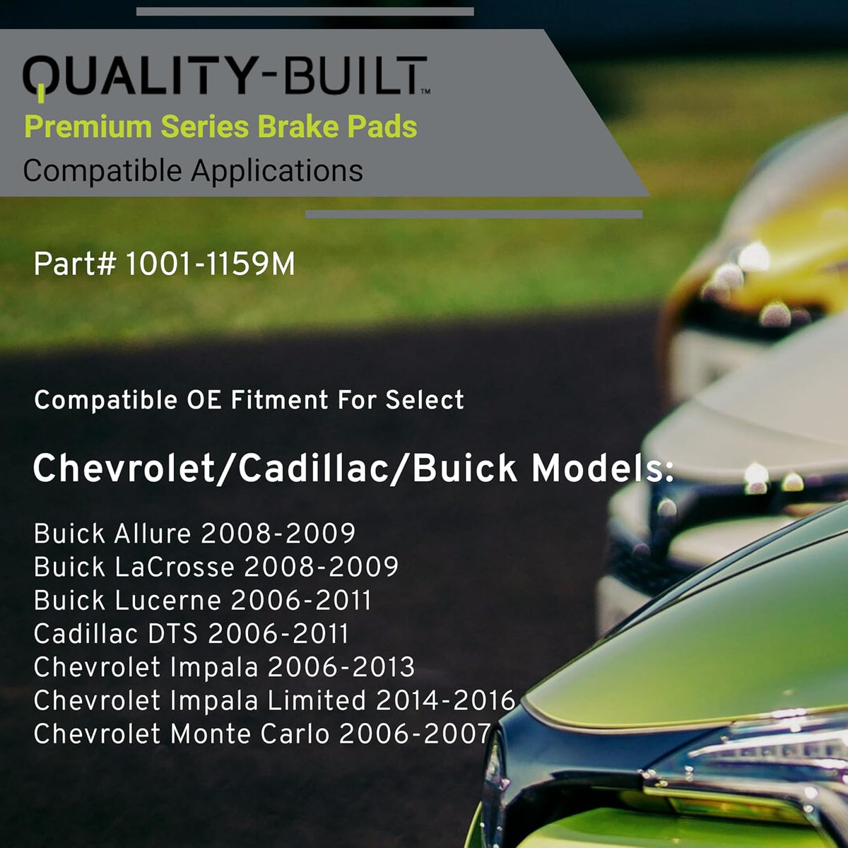 Premium Semi-Metallic Front Brake Pads (1001-1159M) Compatible with 2006-2016 Buick/Cadillac/Chevrolet (Allure/DTS/Impala/Impala Limited/LaCrosse/Lucerne/Monte Carlo)