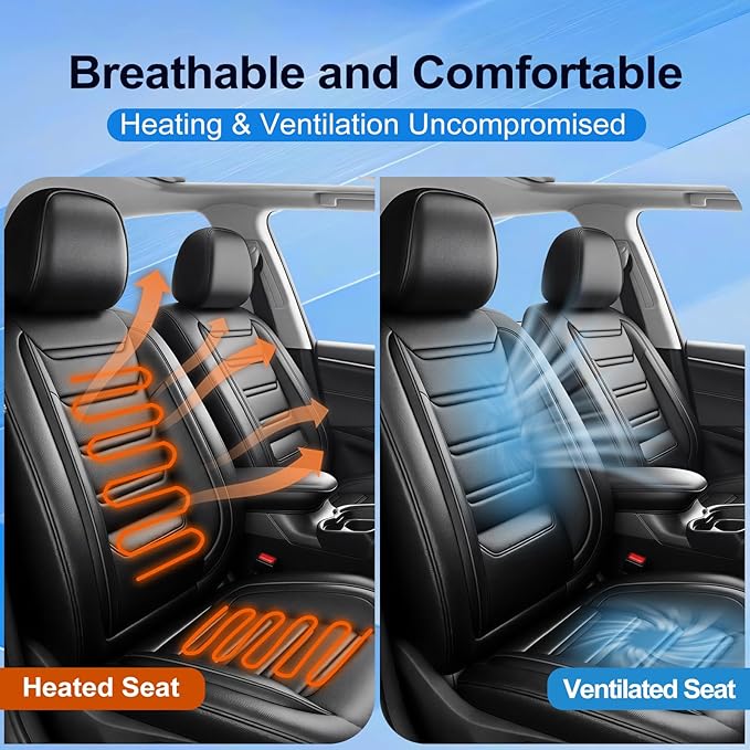 Fit HR-V Car Seat Covers for Select Honda HRV 2016-2025 2026 LX/EX/EXL/Sport - Full Coverage Leather, Airbag Compatible, Waterproof & All Weather Seat Cushion Protector, Full Set, Black
