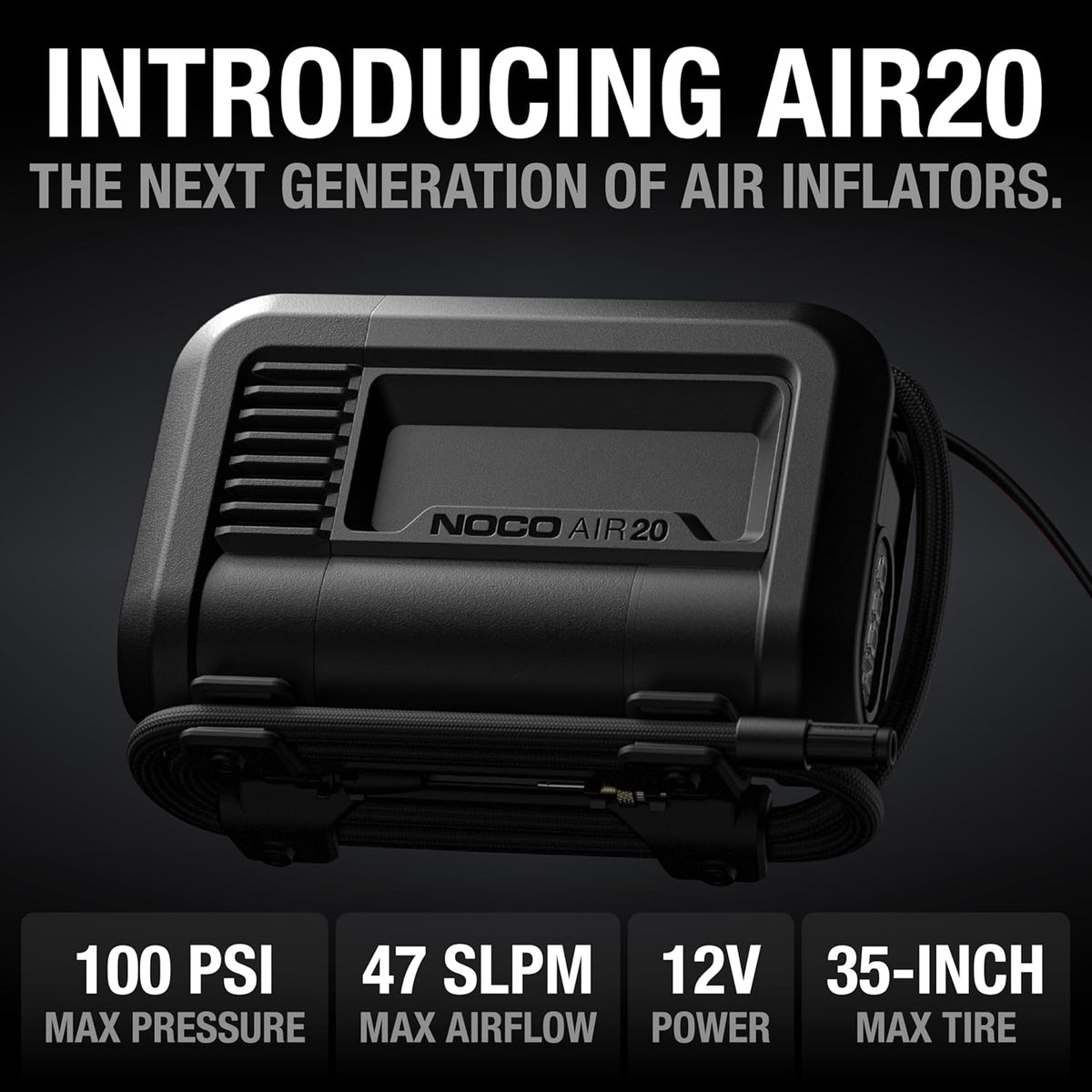 NOCO AIR20: UltraFast 20A Tire Inflator - 12V Portable Air Compressor Pump, 100 PSI Max – 47 SLPM Airflow Inflates 0–40 PSI in 2.5 Minutes – Digital Gauge + Auto-Shutoff