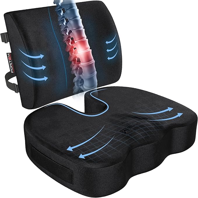 FORTEM Seat Cushion, Office Chair Cushion, Lumbar Support Pillow for Office Chair, Memory Foam Sciatica Coccyx Tailbone Pressure Pain Relief, Car Sitting Pad, Washable Non Slip, XL