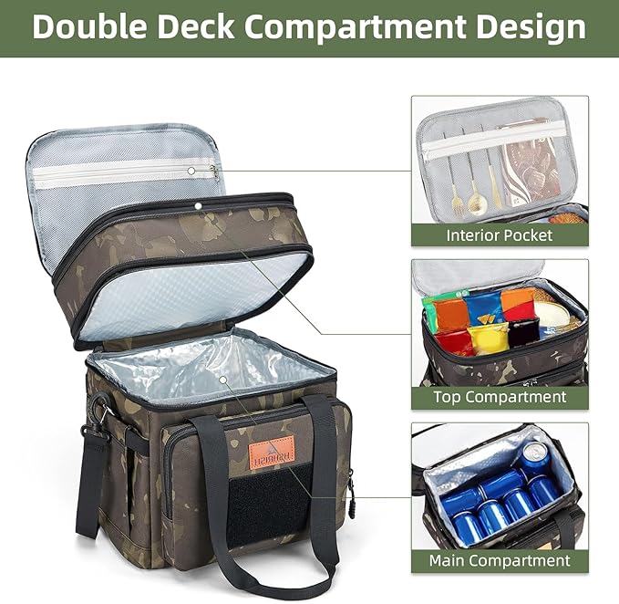 HSHRISH Xlarge Expandable Tactical Lunch Box for Adults, Durable Insulated Lunch Bag with Lots of Storage Space, for Men Work Office Outdoor Picnic Trips Camping,22 L, Black-Camo