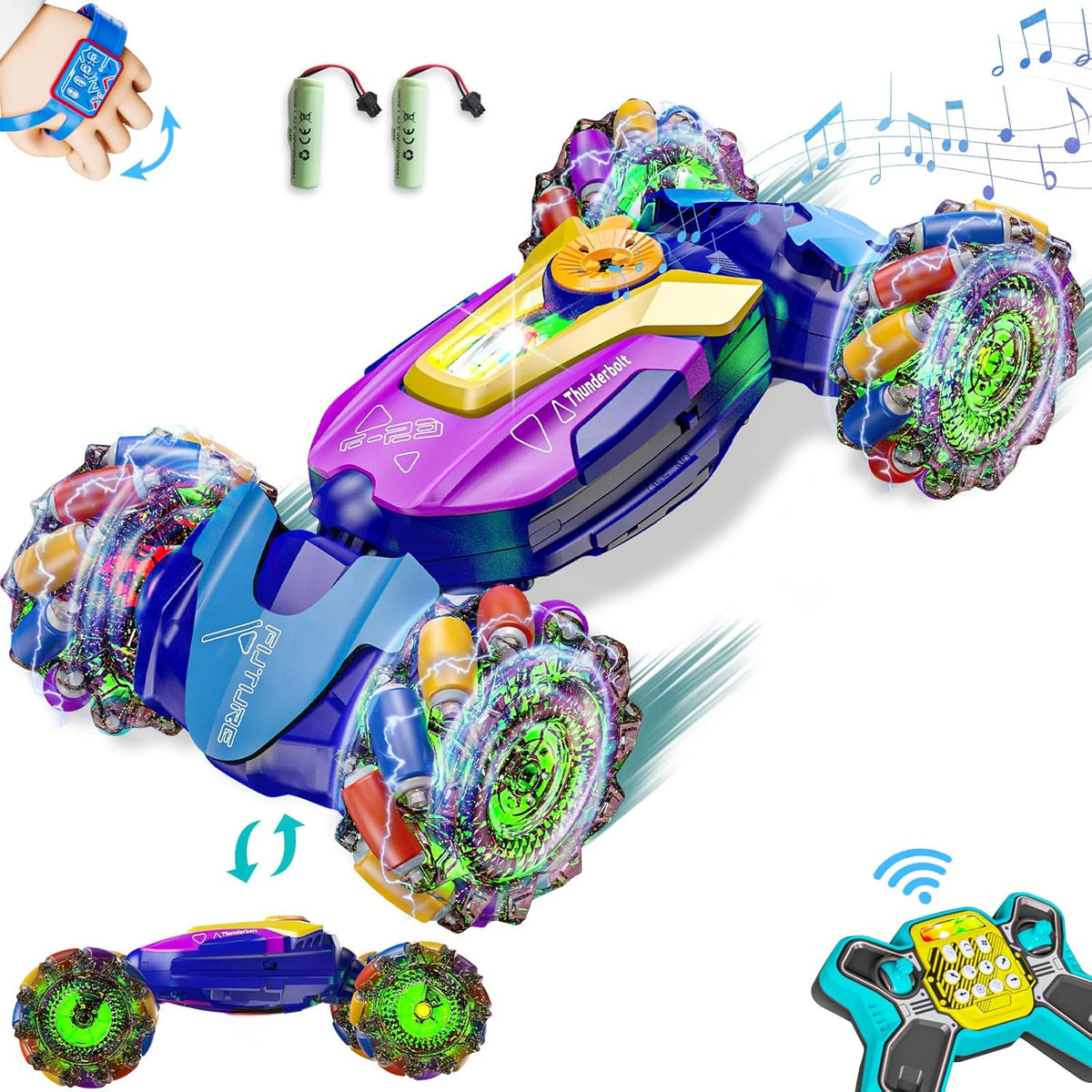Gesture Sensing RC Stunt Car,Remote Control Car Toys for Ages 5-7-13,with Lights Music Spray,4WD 360° Spins All Terrains Kids Toys RC Cars,3-6 Year Old Boy Birthday Gift & 3-12 Best Gift for Kids