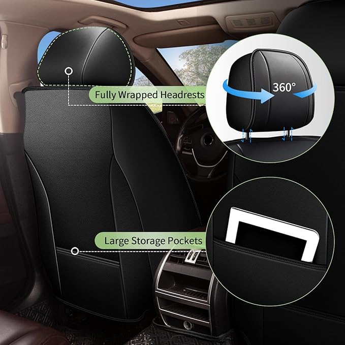 Car Seat Covers Front Seats for Acura TL 2004-2014, Breathable Cooling Ice Silk Leather Car Seat Covers, 2 Seats Vehicle Seat Protector Seat Cushion Auto Accessories (Black)