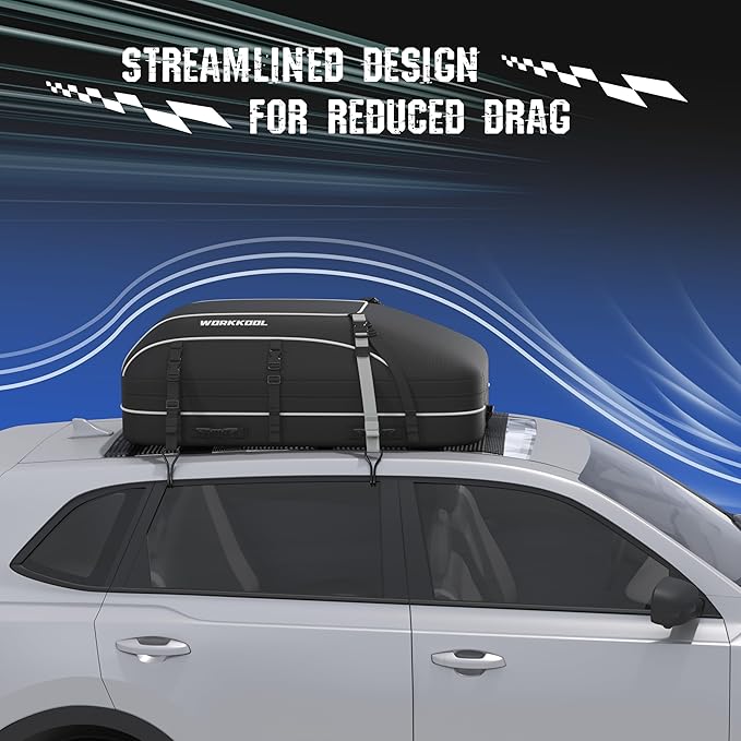 Rooftop Cargo Carrier Vehicle Soft-Shell Carriers, Heavy Duty Car Roof Bag Waterproof Without Rack, Car Topper Luggage Carrier-with 6 Hooks,Mat&Coded Lock(15 Cuft)