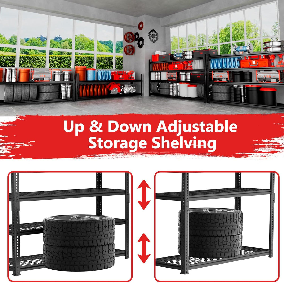 Storage Shelves 4PCS, Garage Shelving Heavy Duty 1920LBS Capacity, 36"L x 16"W x 60"H Adjustable Metal Shelving Organizer Wire Rack, 4 Tier Utility Shelf Unit for Pantry Closet Warehouse Organization