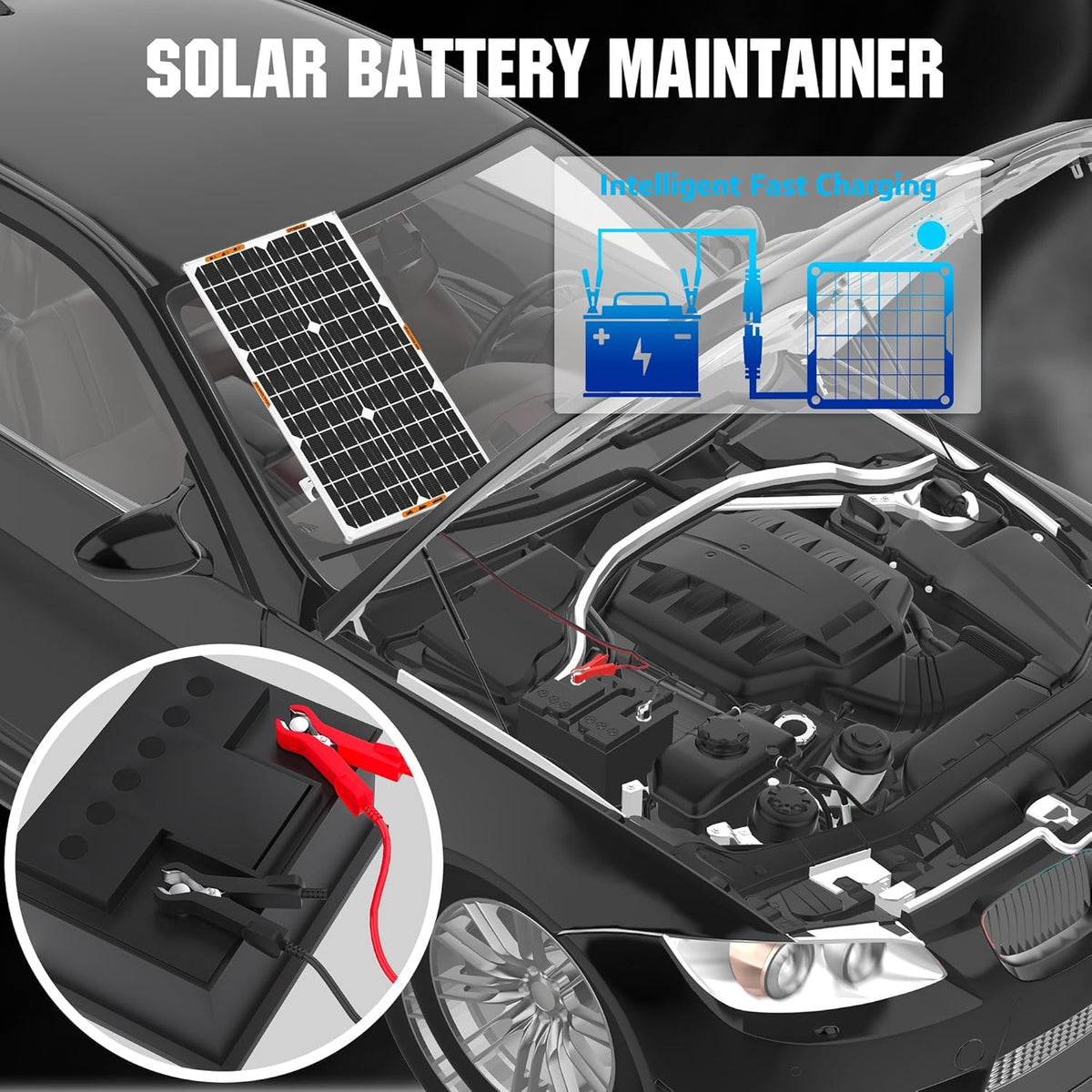 OYMSAE 30W 12V Solar Battery Charger Waterproof Solars Battery Maintainer,Portable Solar Panel Charger with Upgraded MPPT Controller for Car, Motorcycle, Boat, Marine, RV, Trailer, Tractor,Truck, etc