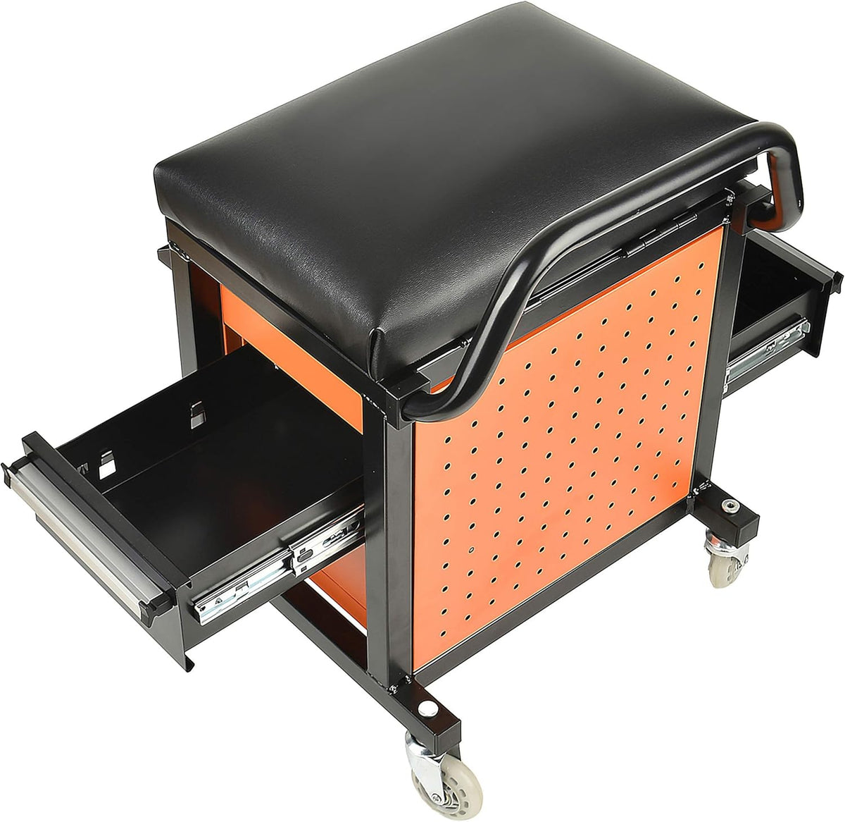 Eisen Rolling Tool Box with Seat, Mechanics Seat with Storage Drawers and 2-1/2" Swivel Casters, 300 lb. Capacity